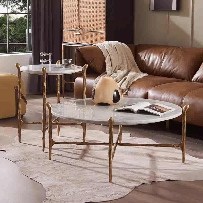 Thaddeus Round Horn Marble Coffee Table & Side Table