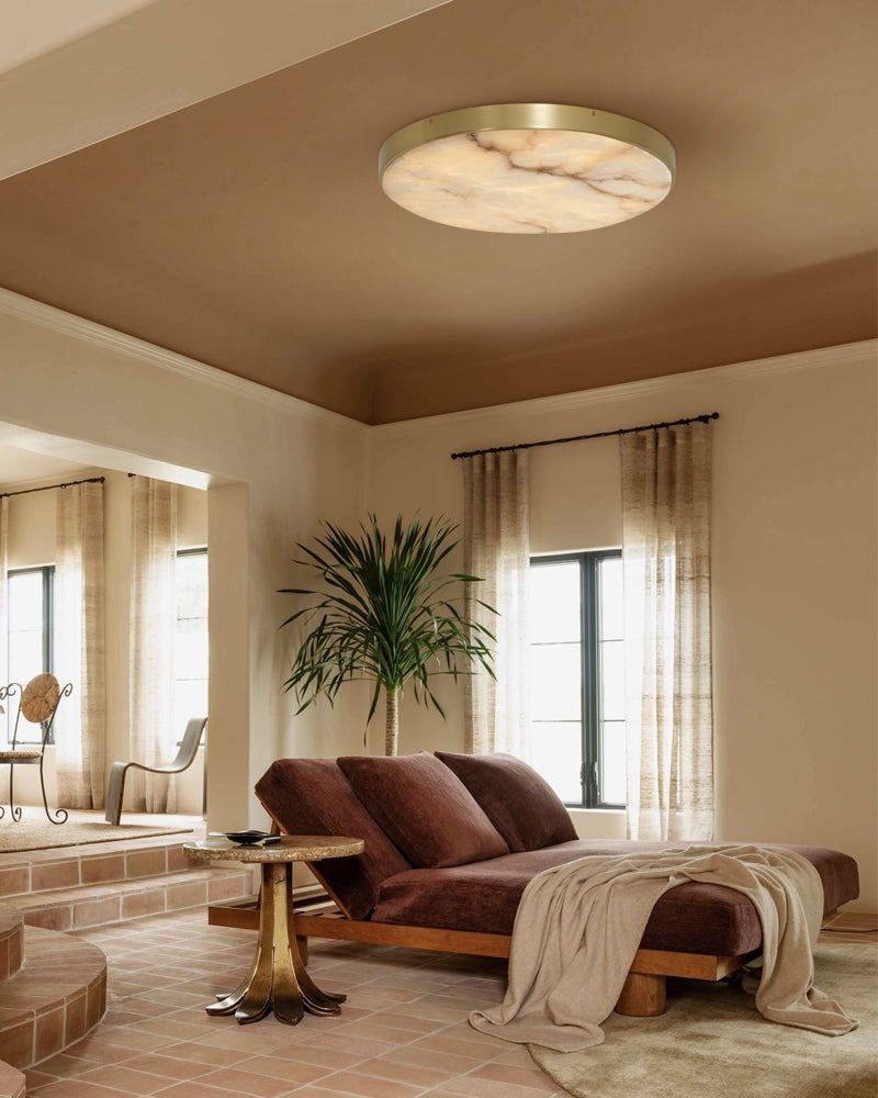 Modern Brass Disc Alabaster Flush Mount Ceiling Light for home decor