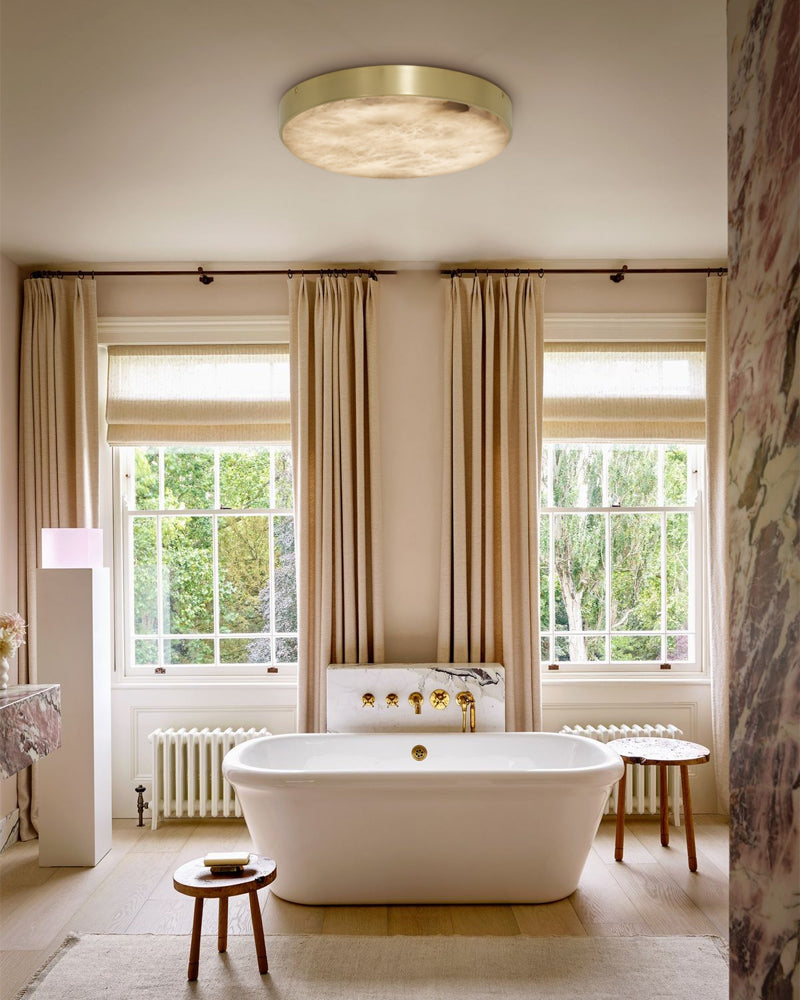 Modern Brass Disc Alabaster Flush Mount Ceiling Light for home decor