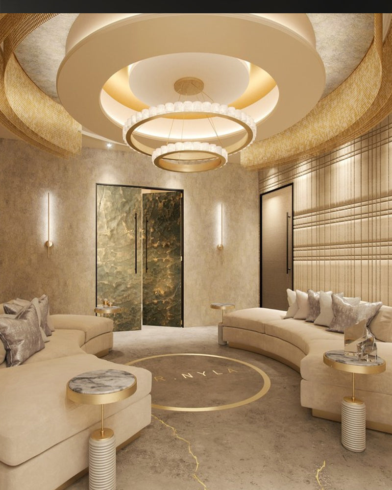 Dia 65+85CM Double LED Ring Marble Chandeliers | Black/Gold Ceiling Steel