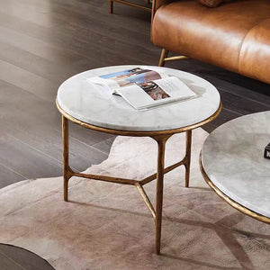 Hand-forged Marble Round Side Table 3 Table Leg 24"D - Oasislives