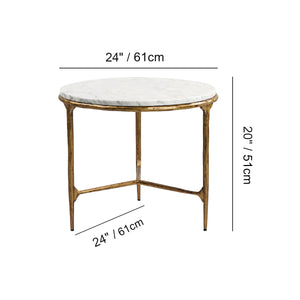 Hand-forged Marble Round Side Table 3 Table Leg 24"D - Oasislives