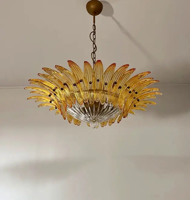 Murano Chandelier 36 Yellow Palmette Glass