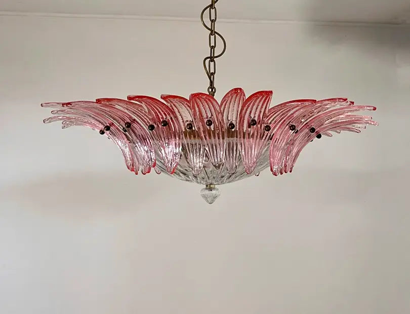 Murano Chandelier 36 Pink Palmette Glass
