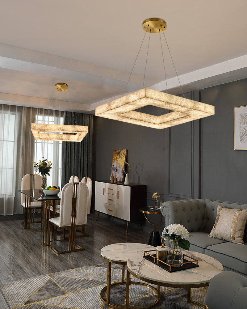 Square/Rectangle Large Alabaster Pendant Lamp,20" 24" 32" 40" 58" 60" 71" 79" Dia