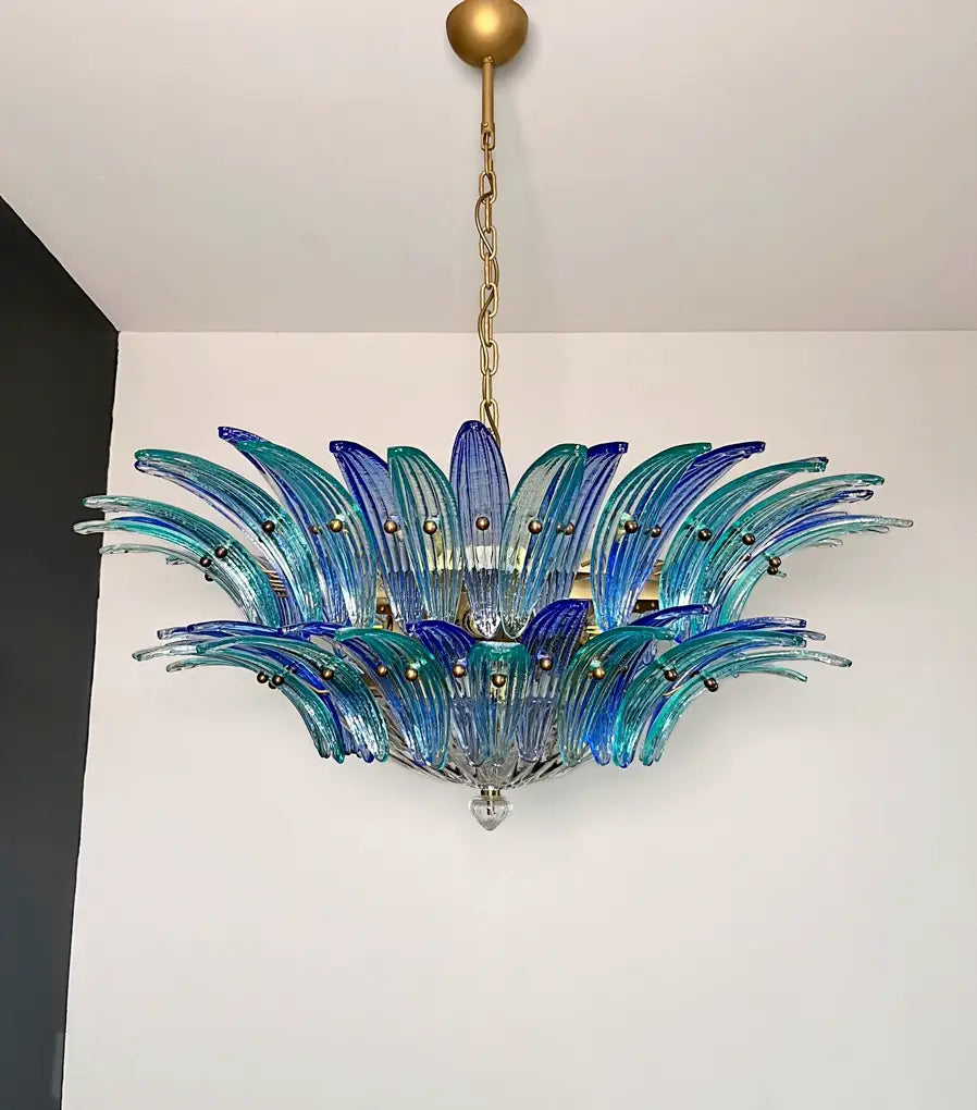 Murano Chandelier 82 Blue and Turquoise Palmette Glass