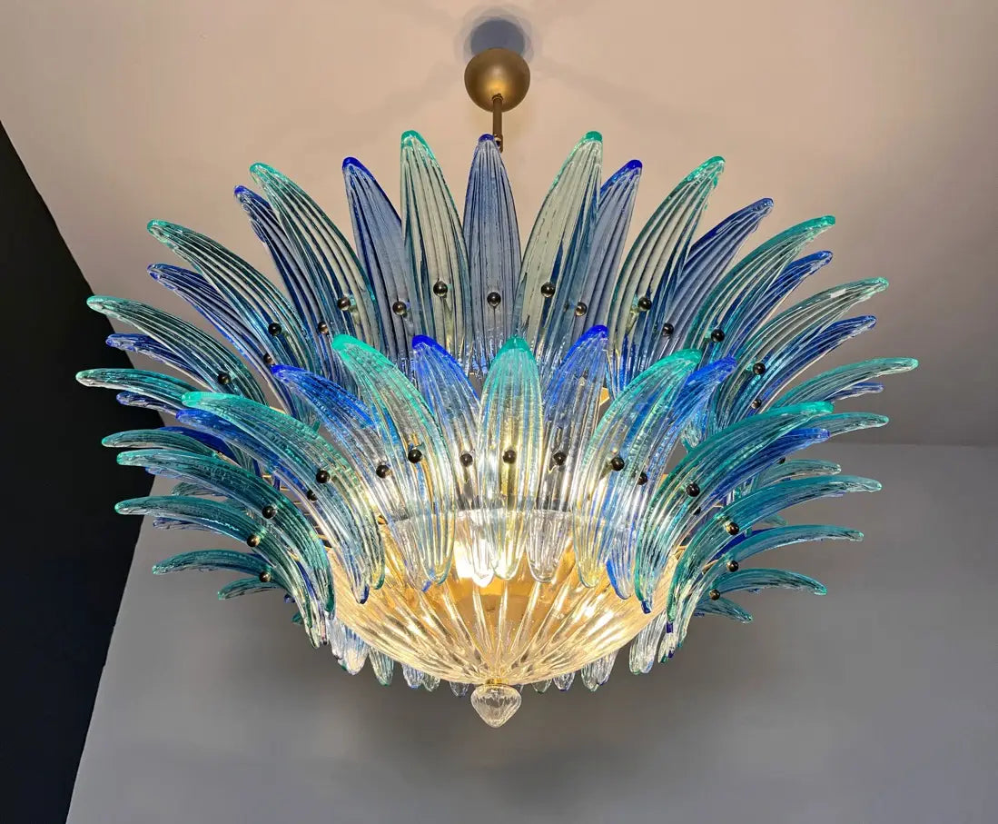 Murano Chandelier 82 Blue and Turquoise Palmette Glass