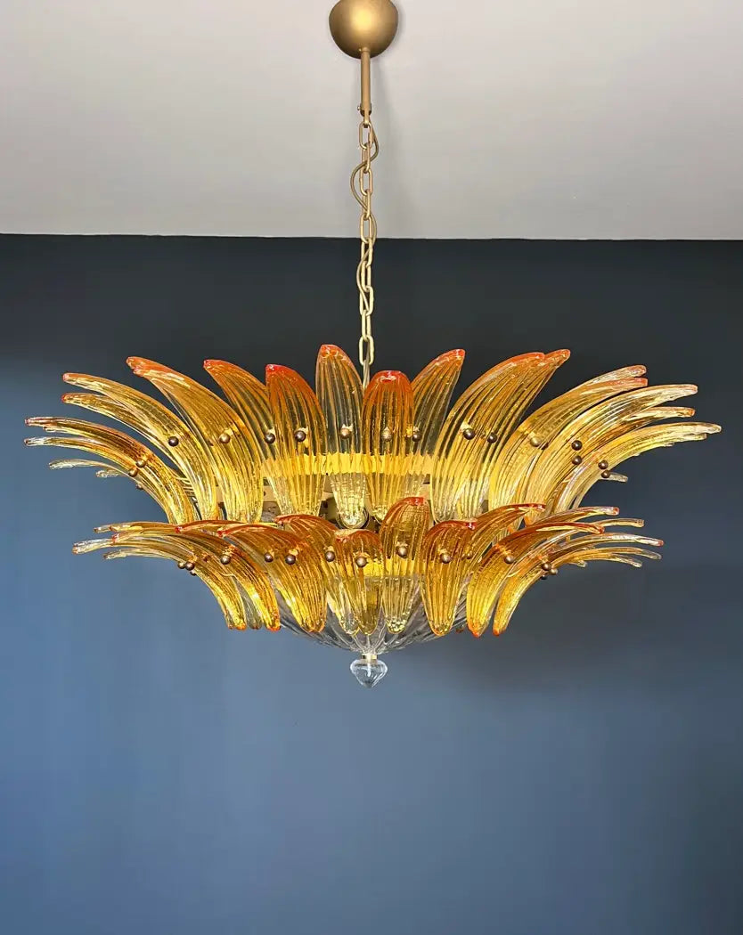 Murano Chandelier 82 Yellow Palmette Glass