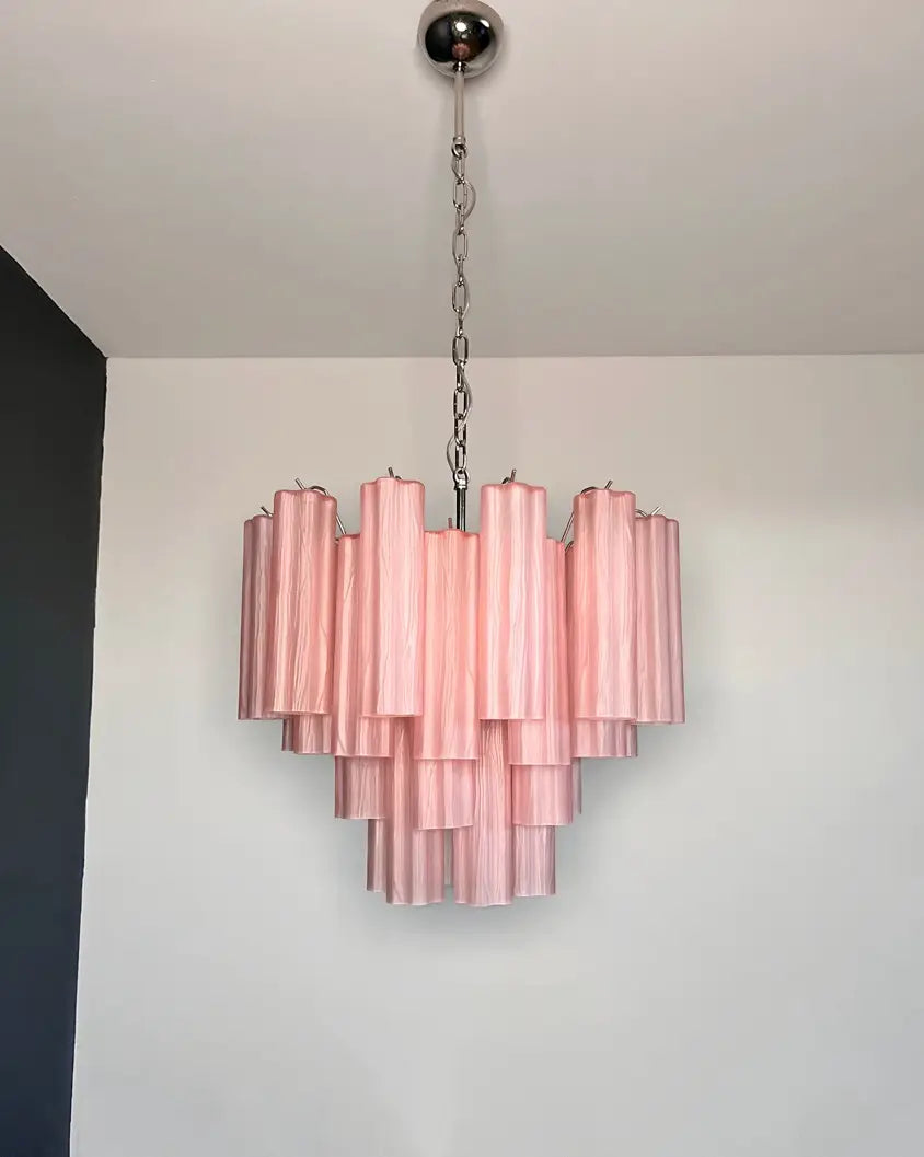 Murano Chandelier 36 Pink Matte Glass Tubes
