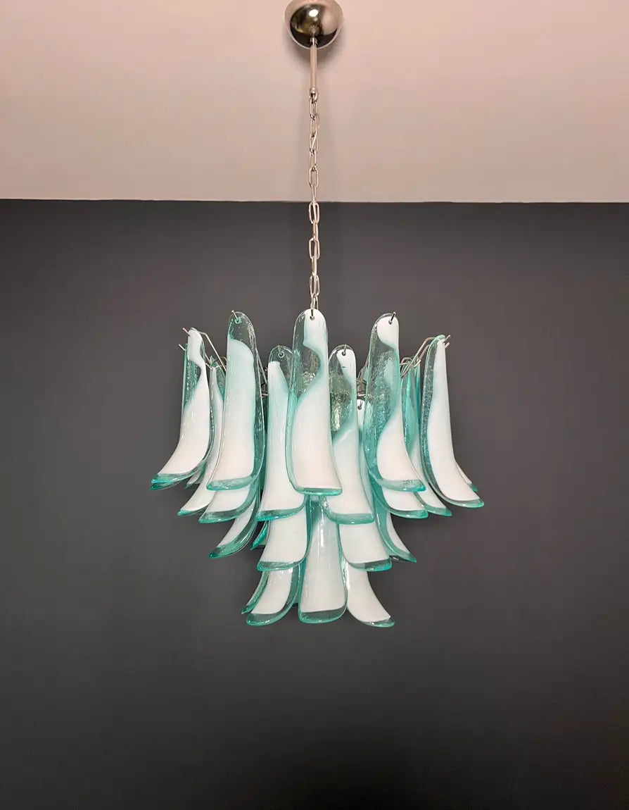 Murano Chandelier 36 Turquoise Petal Glass