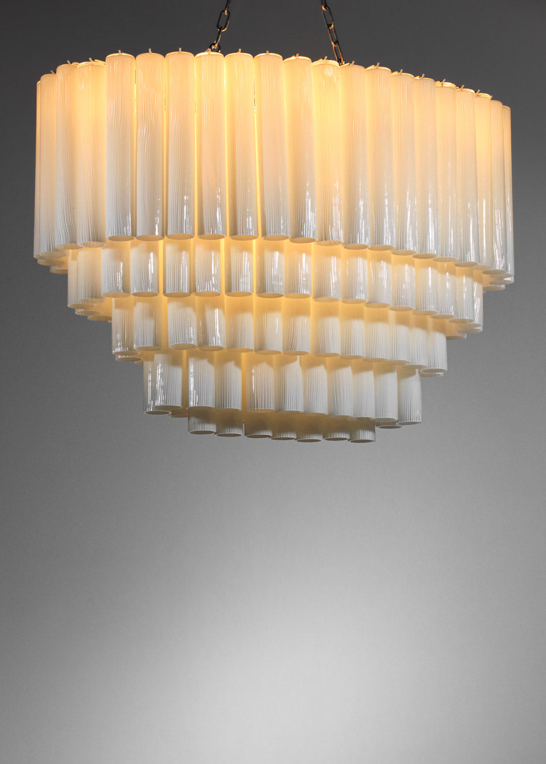 Large Ovel Chandelier Murano Glass 120 White Cylinders 70’s
