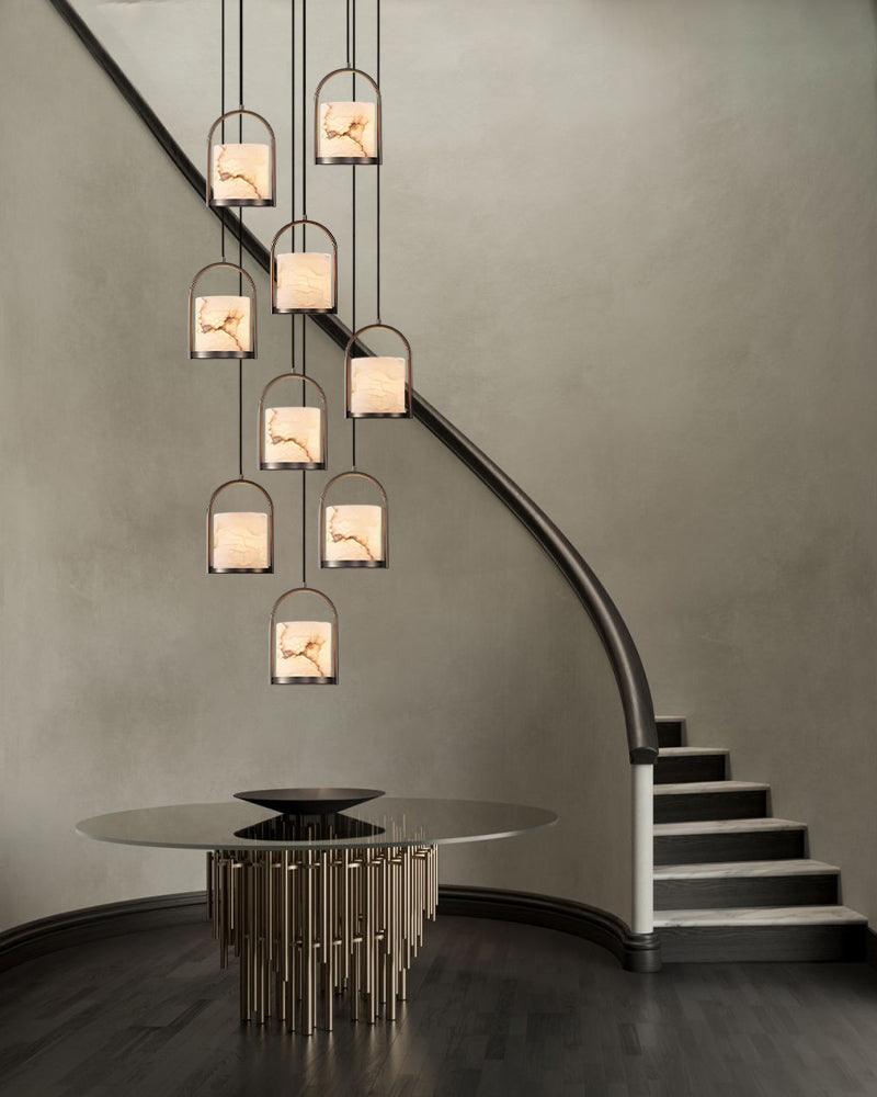 Natural Marble Cortland Cluster Alabaster Pendant Lighting 8" for staircase