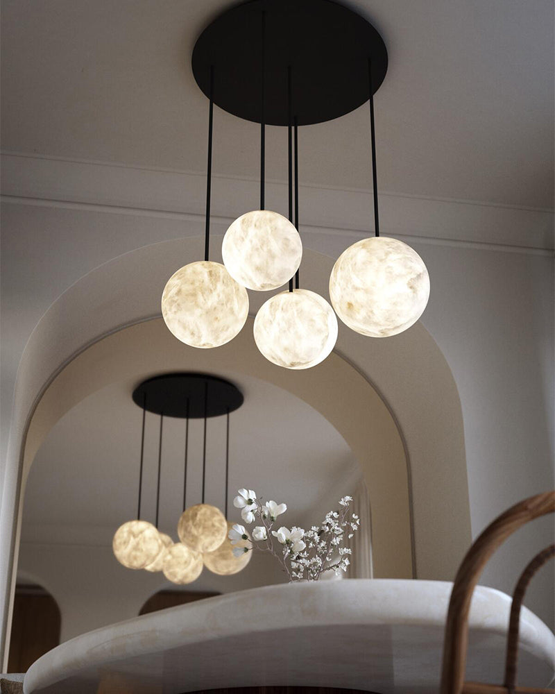 7/9-light Modern Round Marble Pendant Lamp with black base ceiling for kitchen island