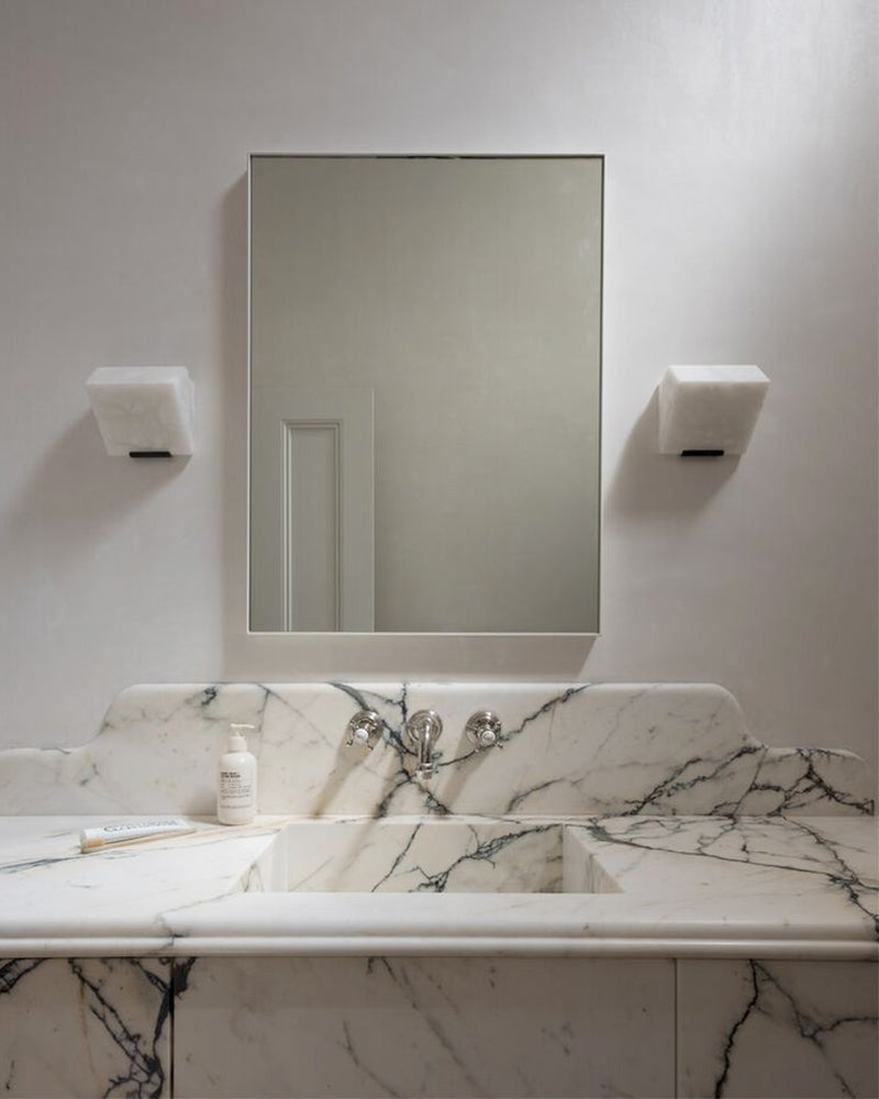 LED Triple Sloping Block Alabaster Stone Wall Sconce Lamp 6" in Black