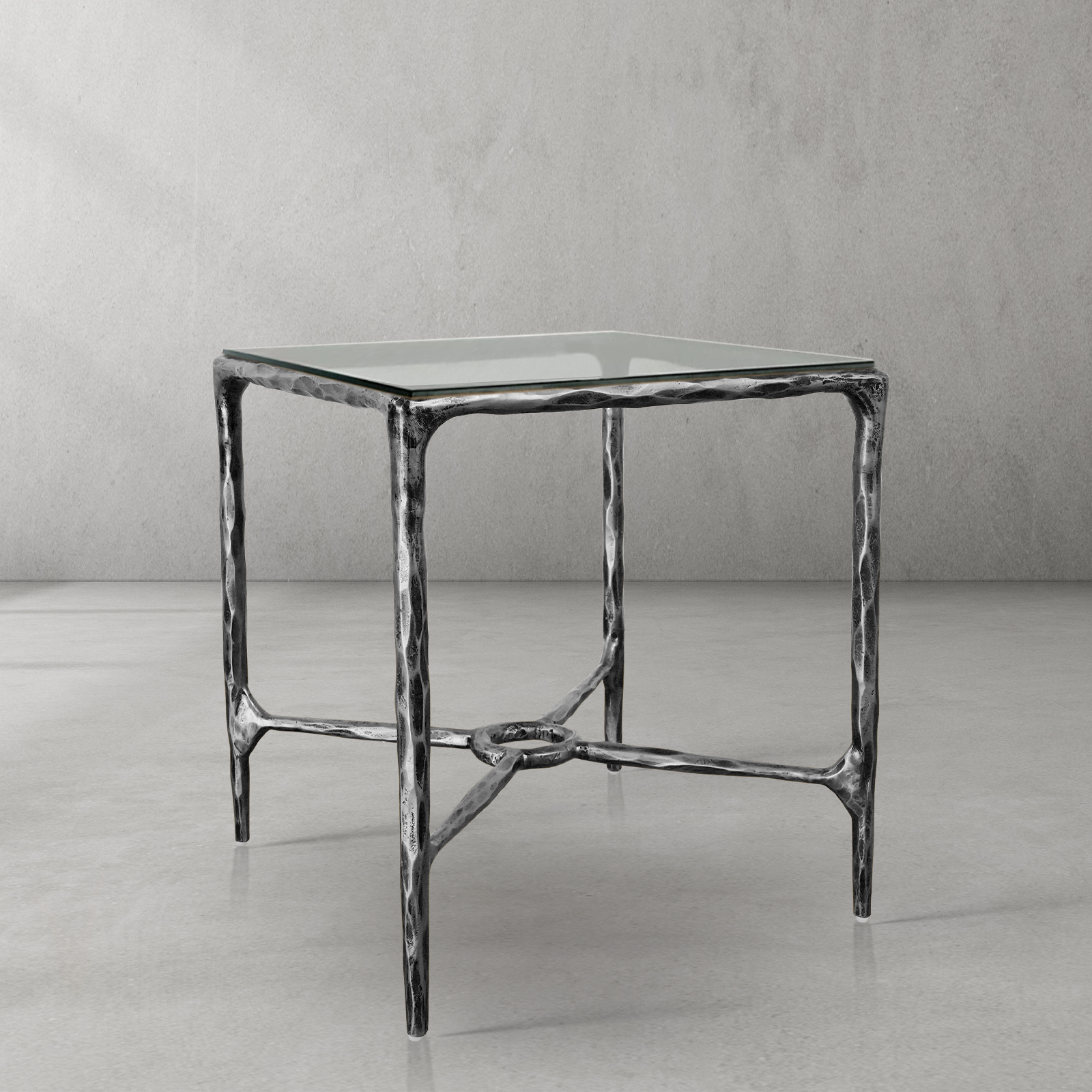Thaddeus Glass Square Side Table Overhang O