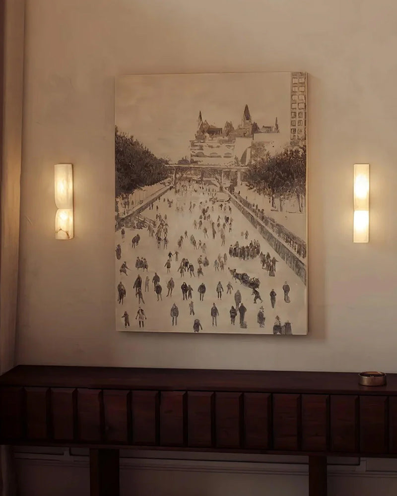 LED White Stone Marble Wall Sconce Lamp,2-Lights Alabaster Wall Sconce Lamp 23.5"