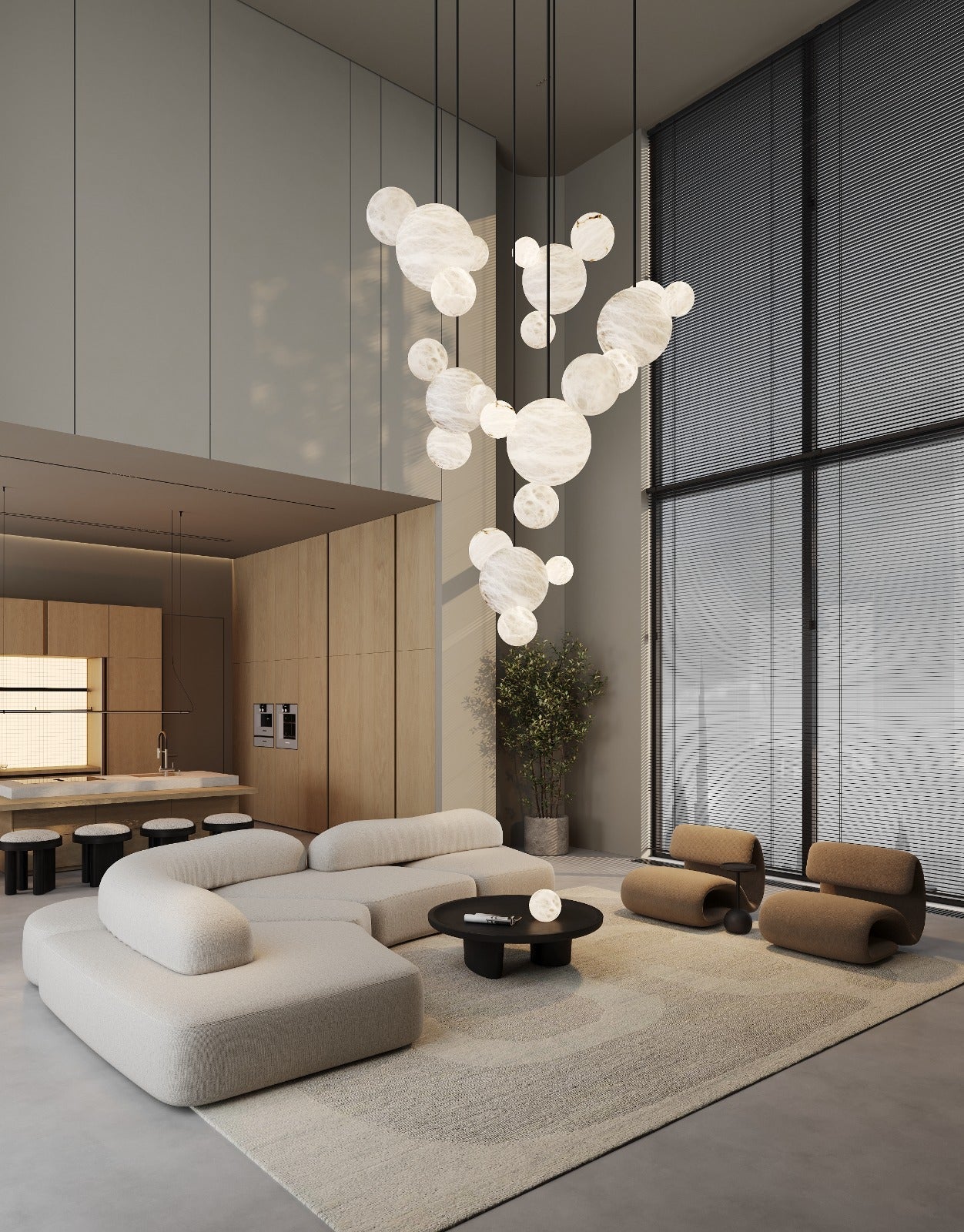 Minimalist Antique Alabaster Cluster Pendant Light Fixtures with spanish marble globe shade