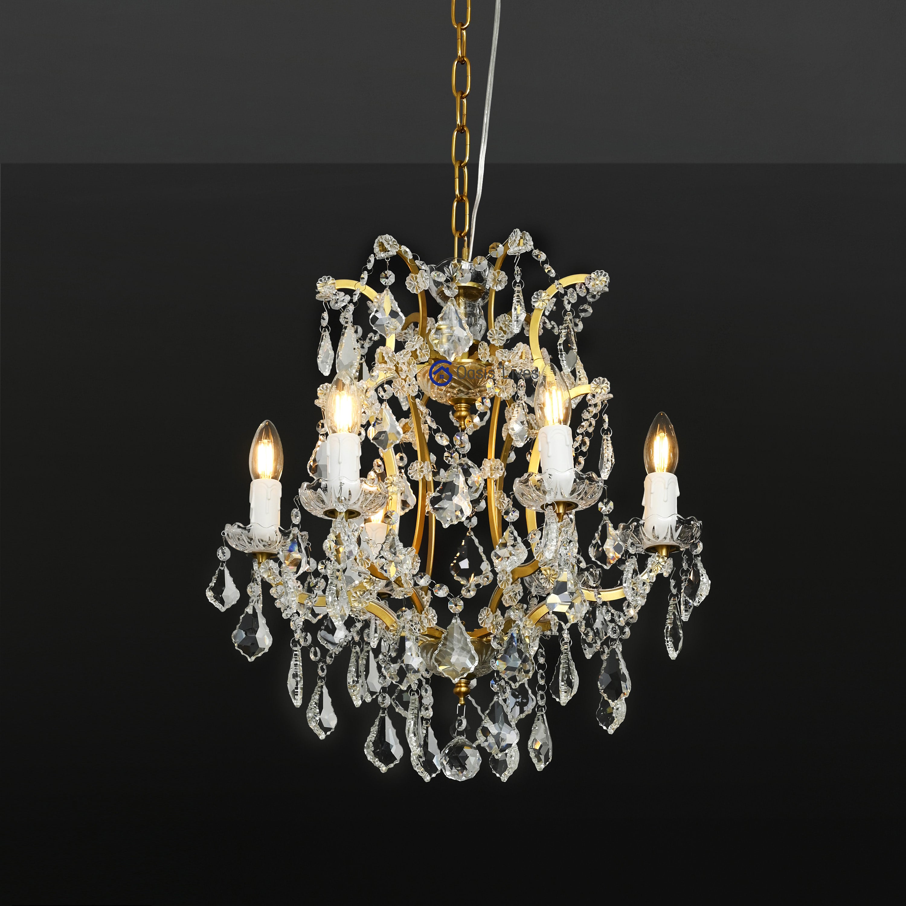 19th C. Romoco Iron & Crystal Round Chandelier