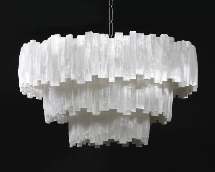 3 Tier Round Selenite Chandelier