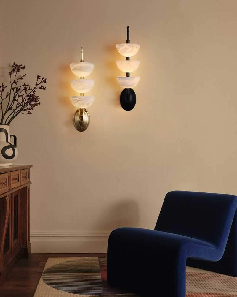 Modern Triple Alabaster Brass Stone Semi-Oval Wall Sconces 6in 15W