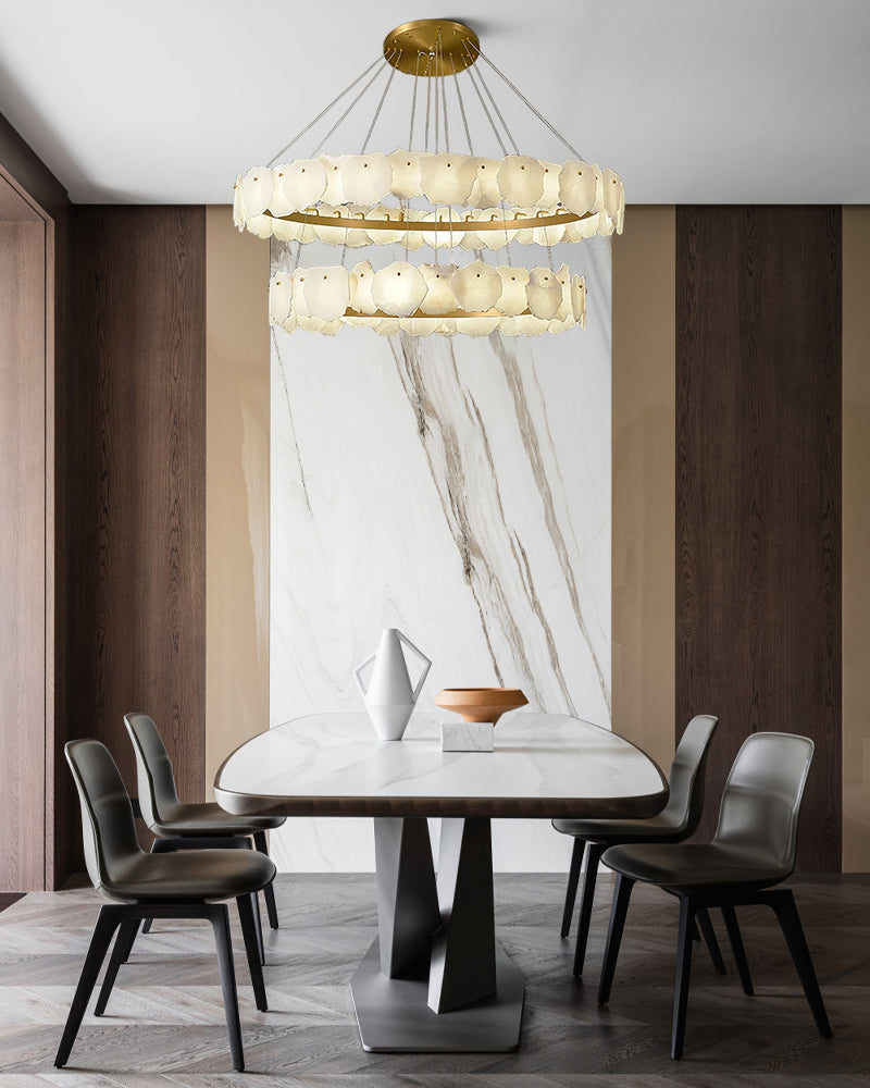 Irregular Alabaster Multi-Layered Round Chandelier