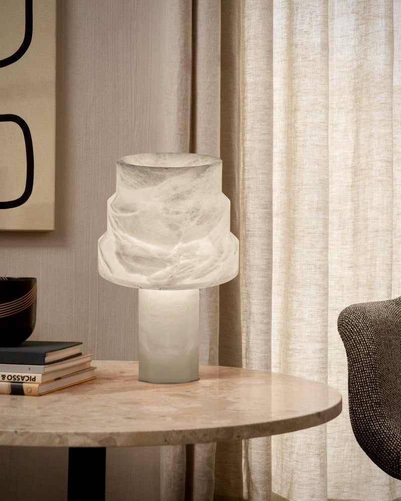 LED Modern White Table Lamp with alabaster shade 12in for living room