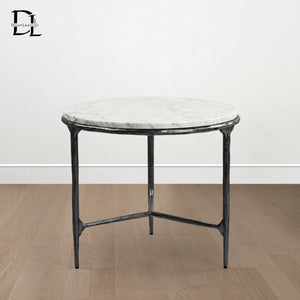 Hand-forged Marble Round Side Table 3 Table Leg 24"D - Oasislives