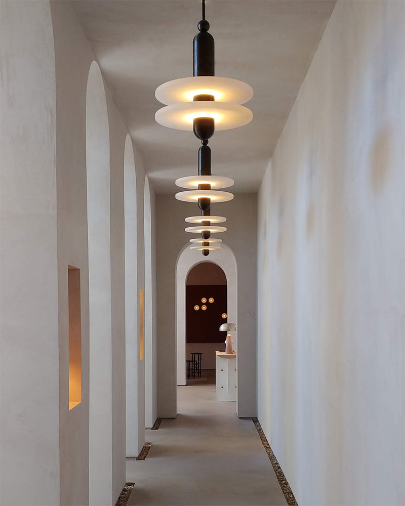 Vintage Nature Alabaster Double Ring Pendant Light Brushed Bronze 7"in 11"in