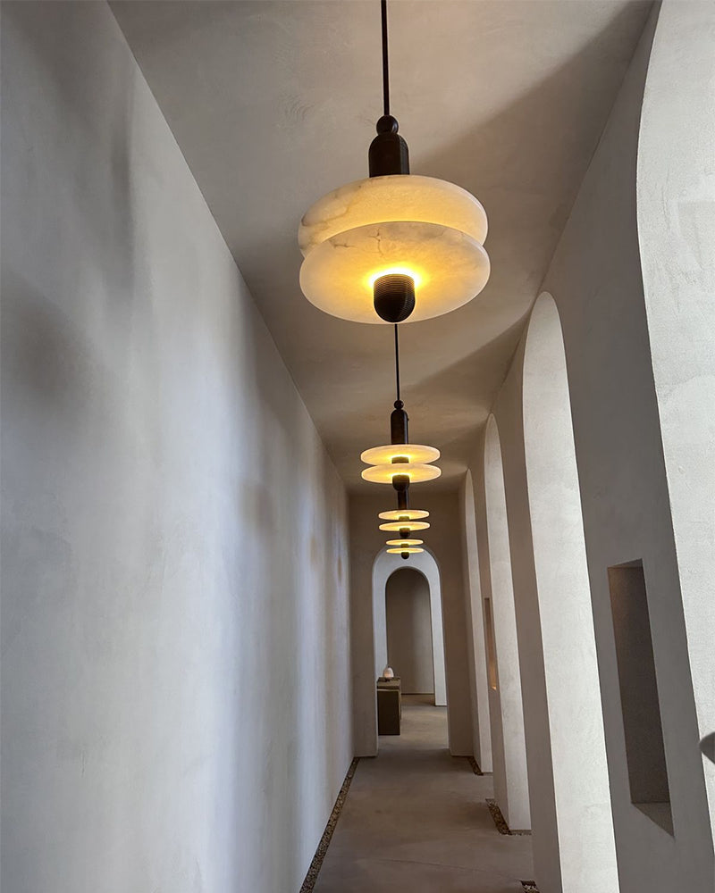 Vintage Nature Alabaster Double Ring Pendant Light Brushed Bronze 7"in 11"in