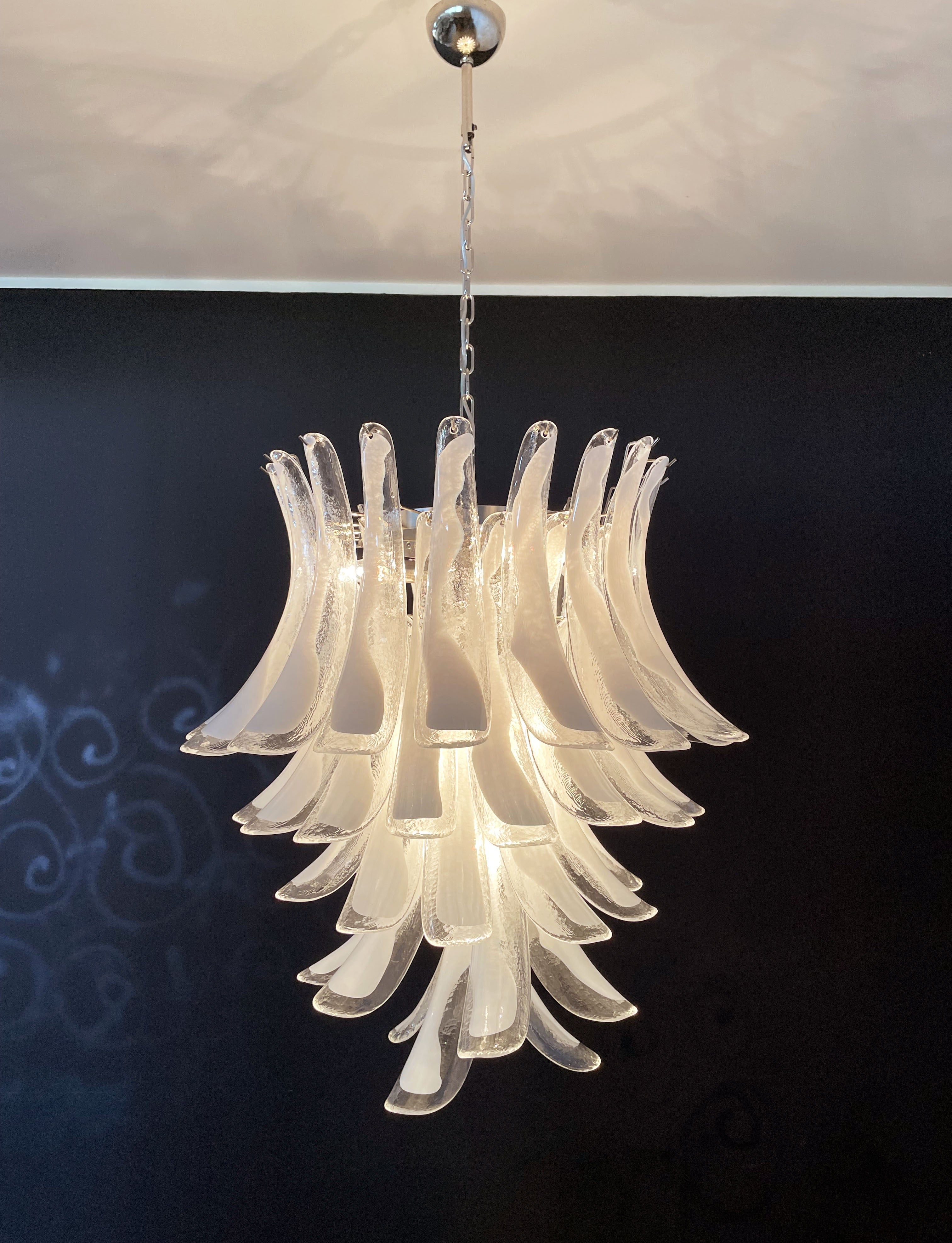 Murano Chandelier 52 Clear White Petal Glass