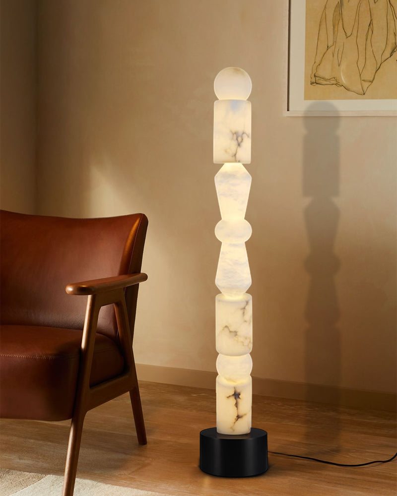 Black Marble Base & White Alabaster 5-Tier Table Lamp 8“ Height