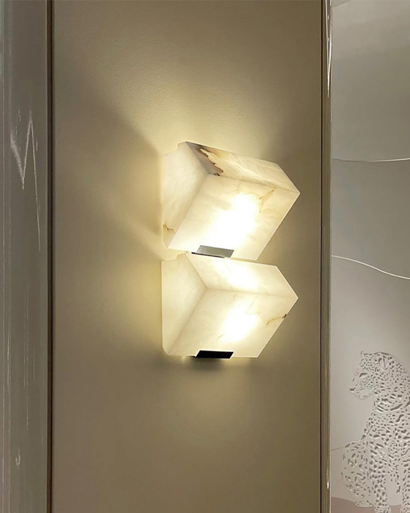 LED Triple Sloping Block Alabaster Stone Wall Sconce Lamp 6" in Black