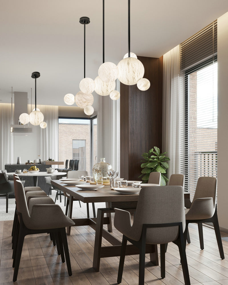 Nordic Black/Gold Disk Long Pendant Celing Lamp with alabaster globe cluster lighting