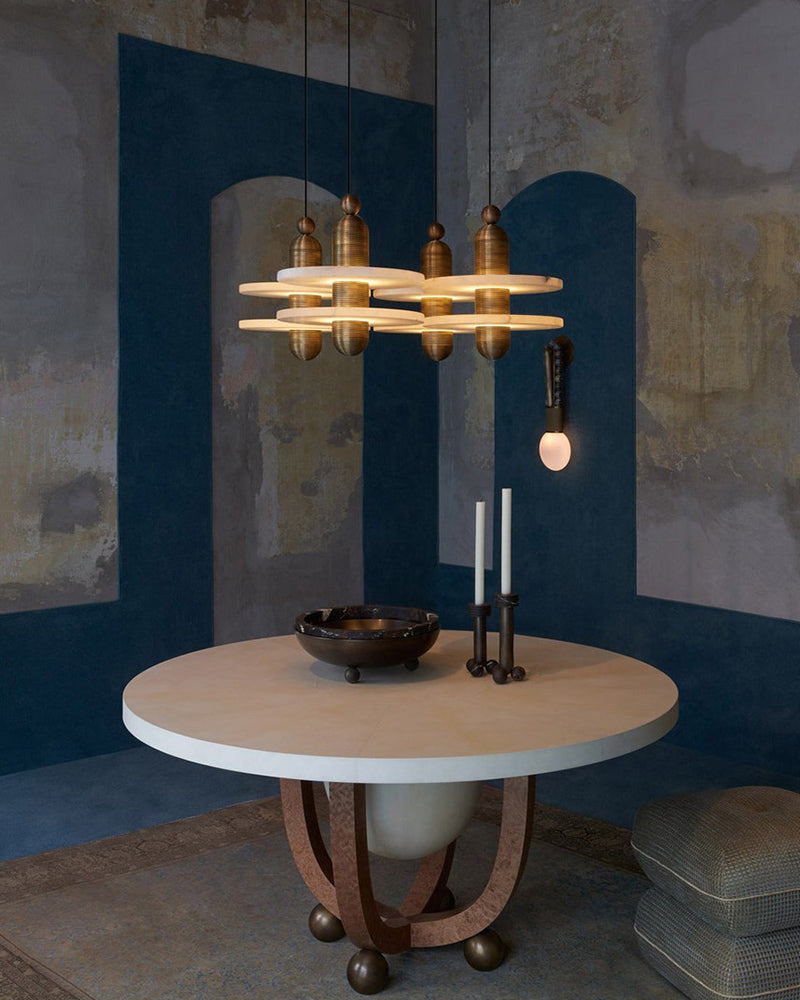 Alabaster Modern Marble Ring Pendant Light For Dining Room, Black/Brass