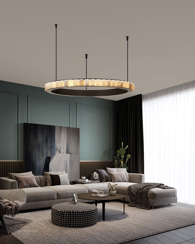 American high cord ceiling alabaster circle pendant lamp for living room