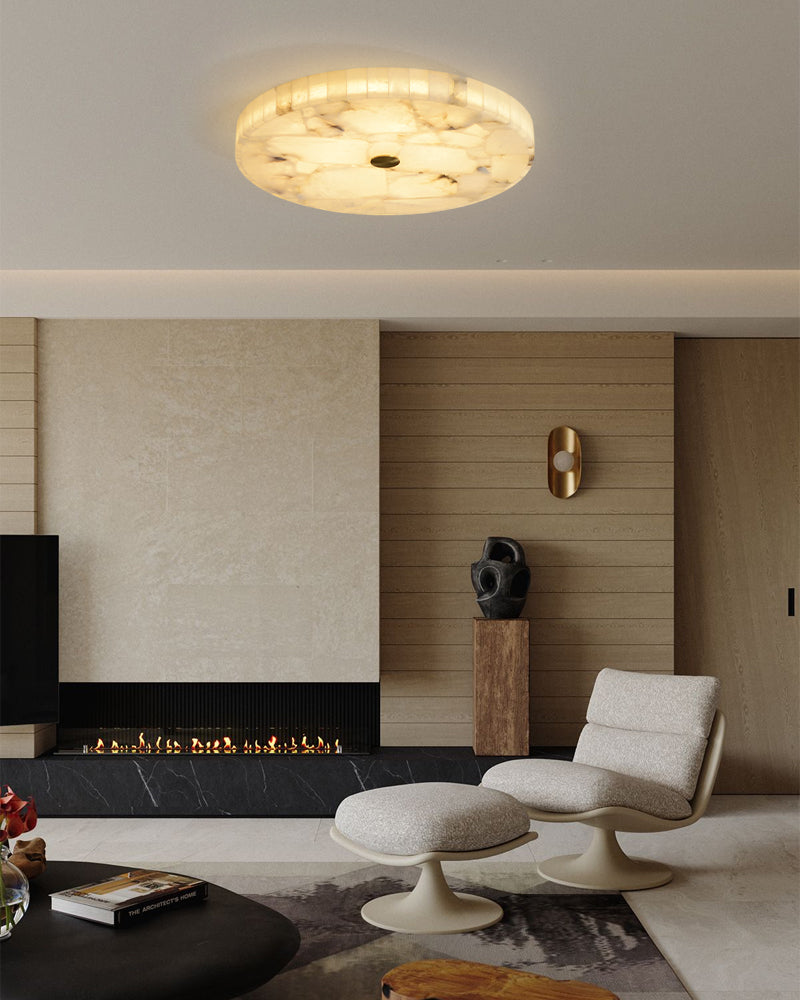White Spanish Round Alabaster Flush Mount Ceiling Light for bedroom