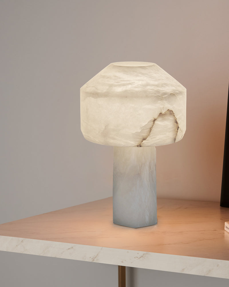 Nature Inspired Cylinder White Alabaster Short Table Lamp 8in for bedroom