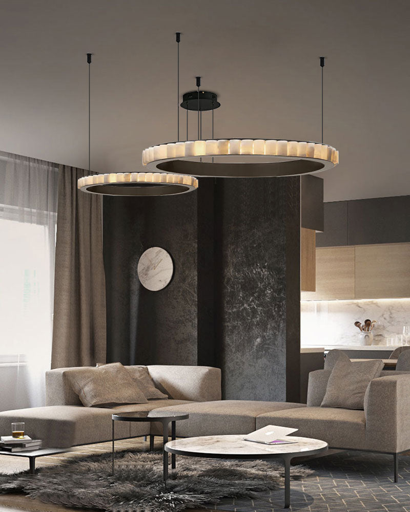 Single/Double/Triple Black Stainless ring alabaster chandelier for villa lobby living room