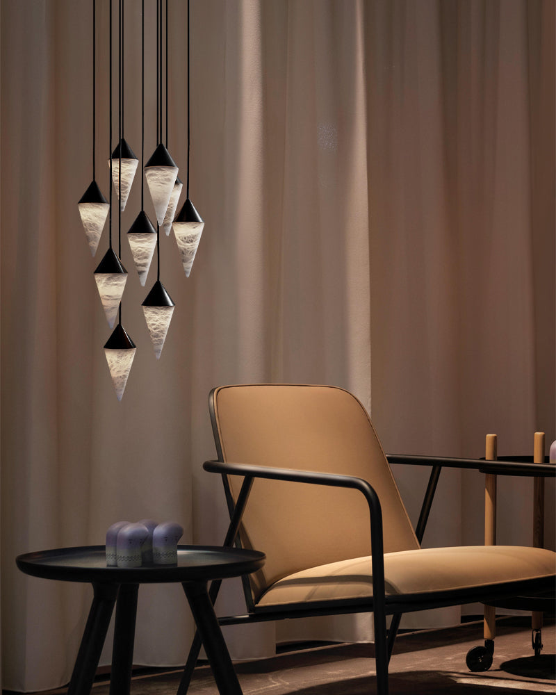 12 light Conical Cluster Minimalist Design Alabaster Pendant Light in Black,4.3" Dia