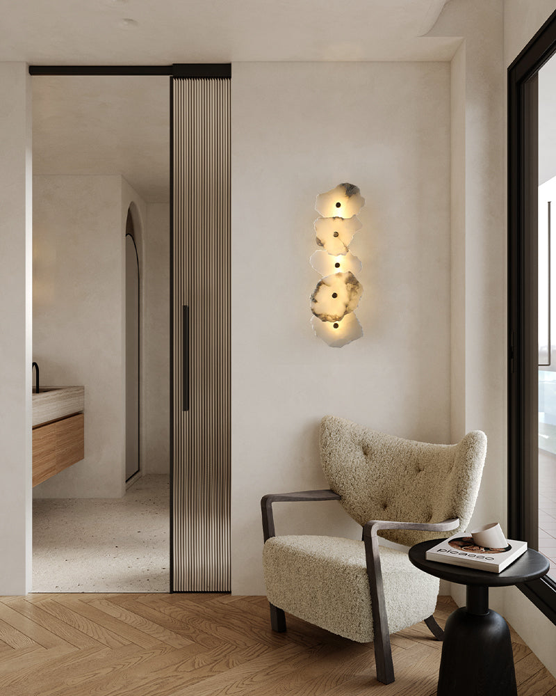 Bathroom Vanity Lighting UP and Down Single Light Alabaster Shade Brass Wall Sconces