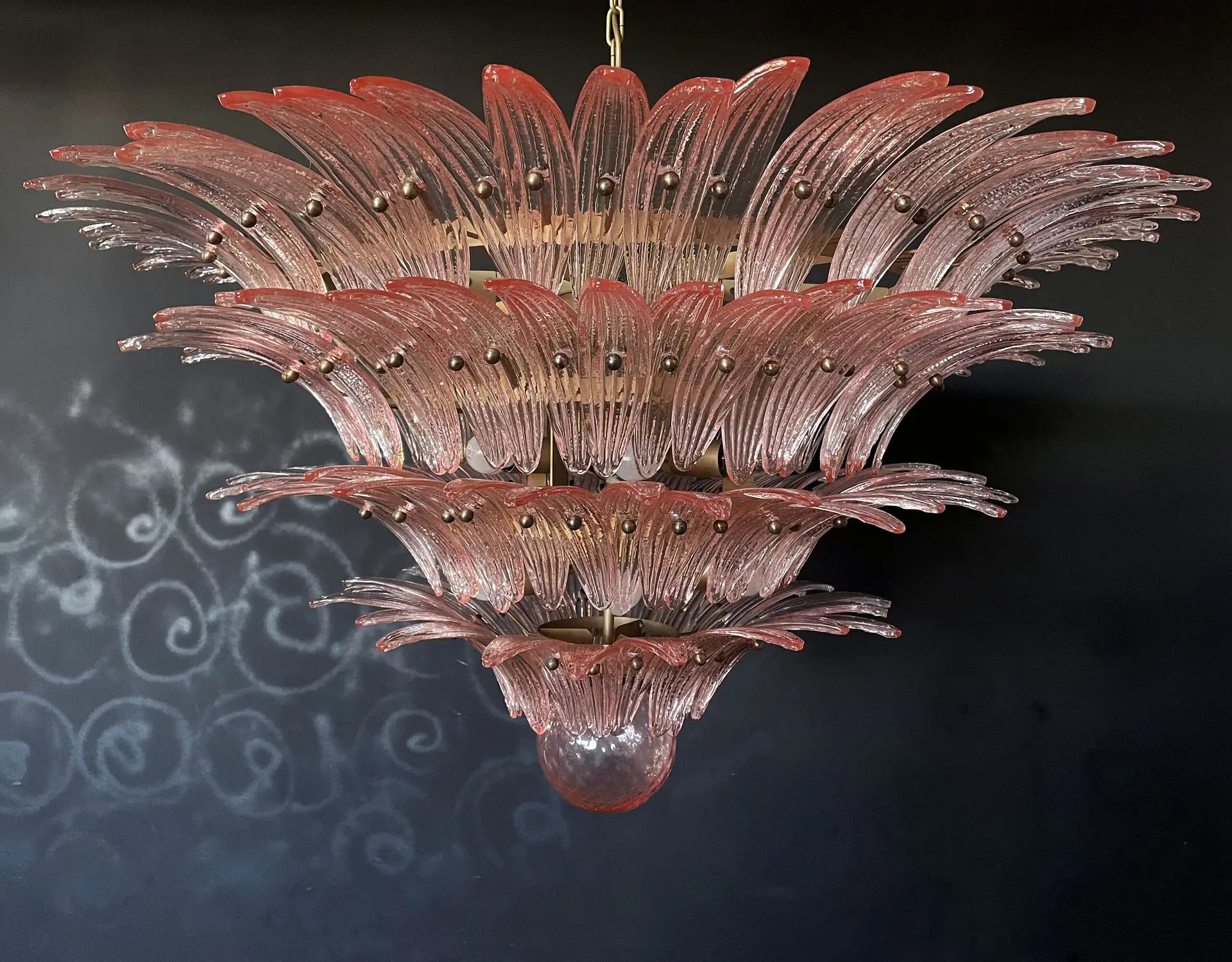 Murano Chandelier 163 Pink Palmette Glass
