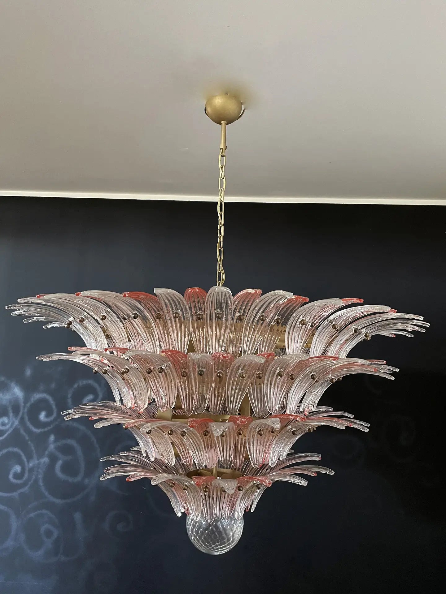 Murano Chandelier 163 Clear and Pink Palmette Glass