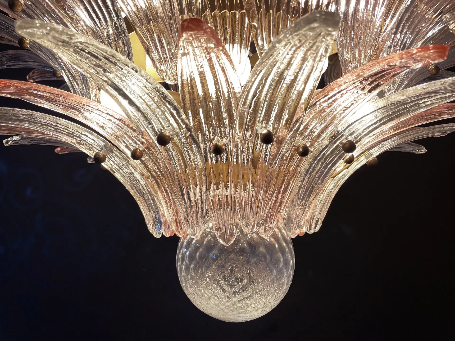 Murano Chandelier 163 Clear and Pink Palmette Glass