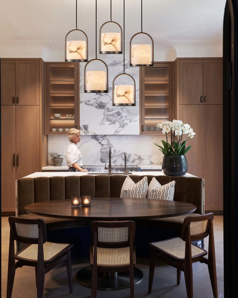 Marble Cortland Indoor Pendant Light 8" Matte Black/Brass Finish, Mini Pendant Collection