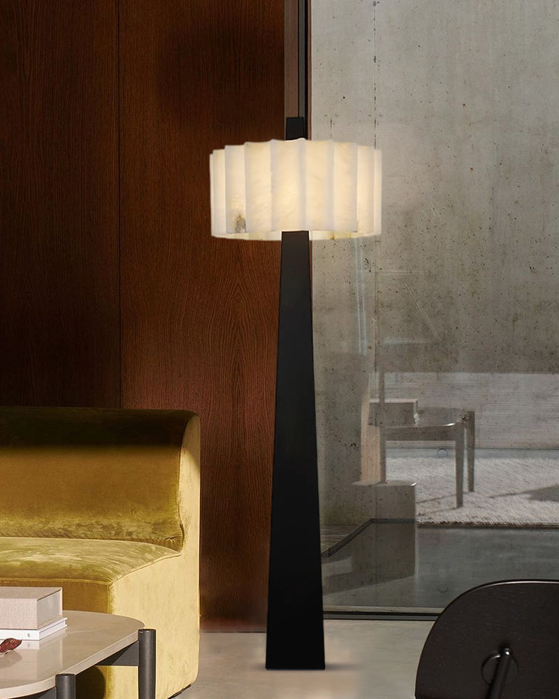 Artisanal Craftsmanship Alabaster Floor Lamp 65" Height | Black Stainless Base