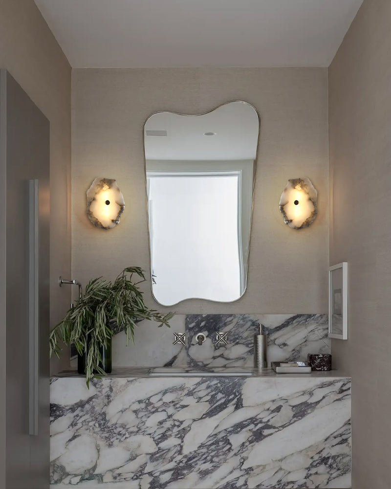 Bathroom Vanity Lighting UP and Down Single Light Alabaster Shade Brass Wall Sconces