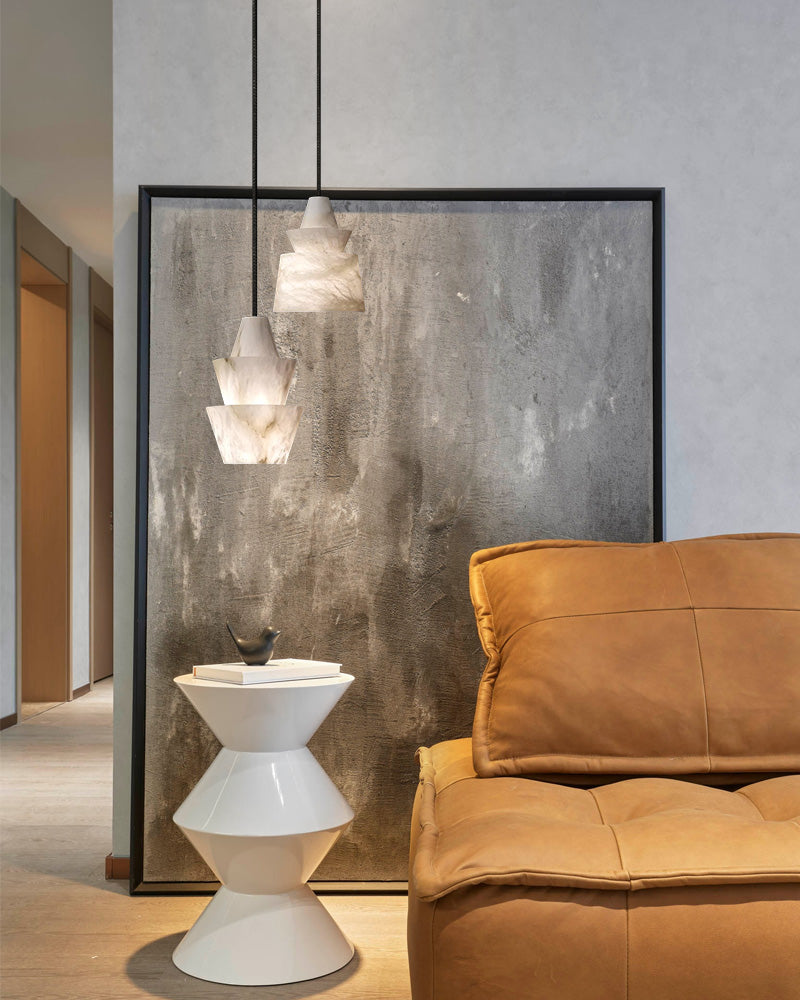 Brianna Alabaster Dining Table Pendant Modern Stacked Conical Pendant Light