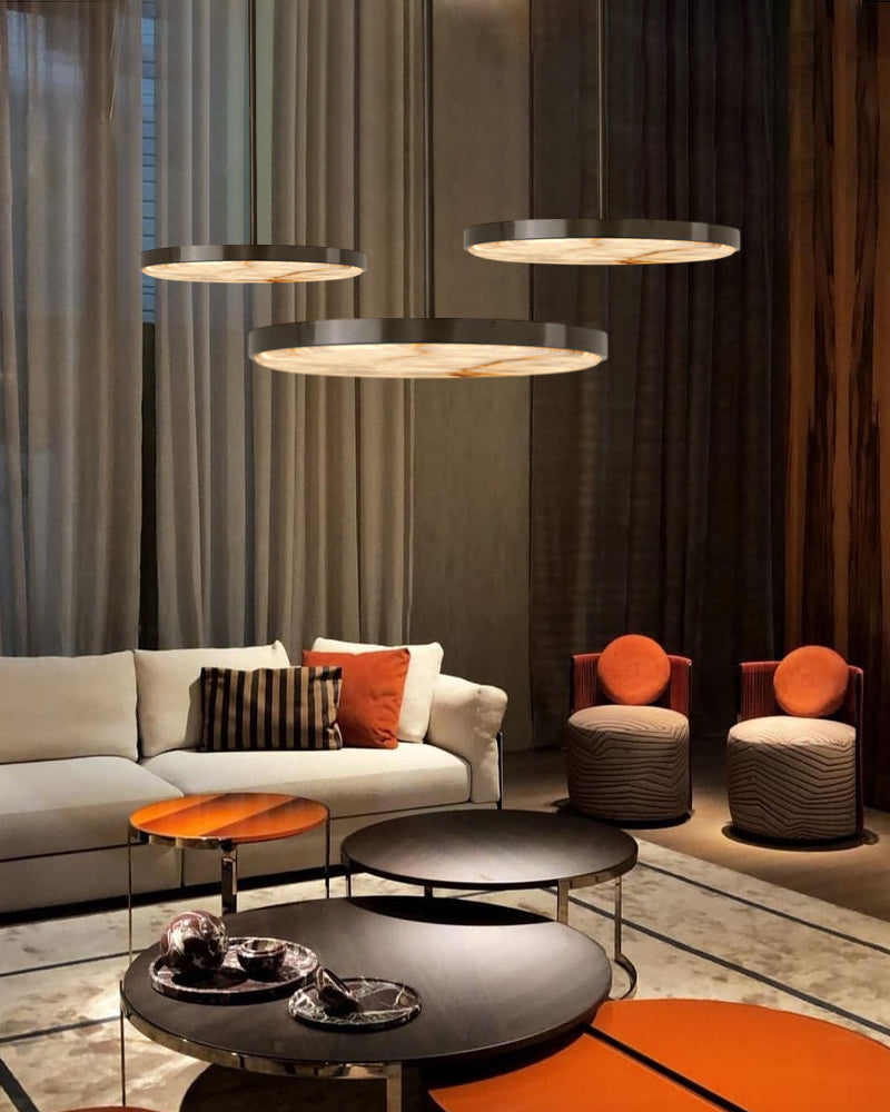 Modern All Copper Marble Pendant Lamp 8" 13" 21" | Disc Nature Alabaster Stone