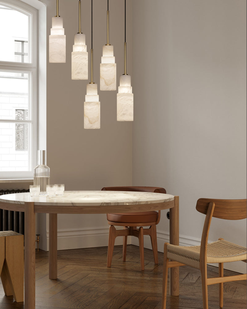 LED Up &Down Alabaster Pendant lamp 4" | Vertical Structure Cylinder Layer Design