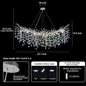 Modern Silver Crystal Glass Tree Branchs Chandelier 55" 72" - Fast Delivery-1-Luxehomezone